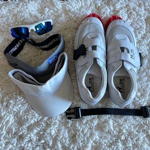 Rowing shoes, visors, straps, and glasses for the water